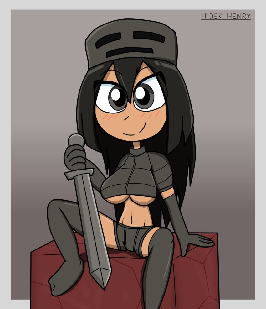 black_hair breasts clothing gloves hidekihenry minecraft mob_talker sfw shirt shorts stockings sword wither_(minecraft) wither_skeleton_(minecraft)