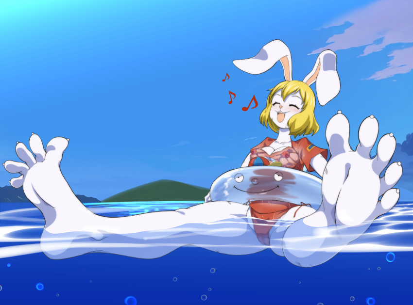 2d barefoot breasts cameltoe carrot_(one_piece) enjoying feet female female_only foot_fetish foot_focus full_color furry herchi no_penetration one_piece soles solo solo_female spread_toes toes water wet wet_clothes