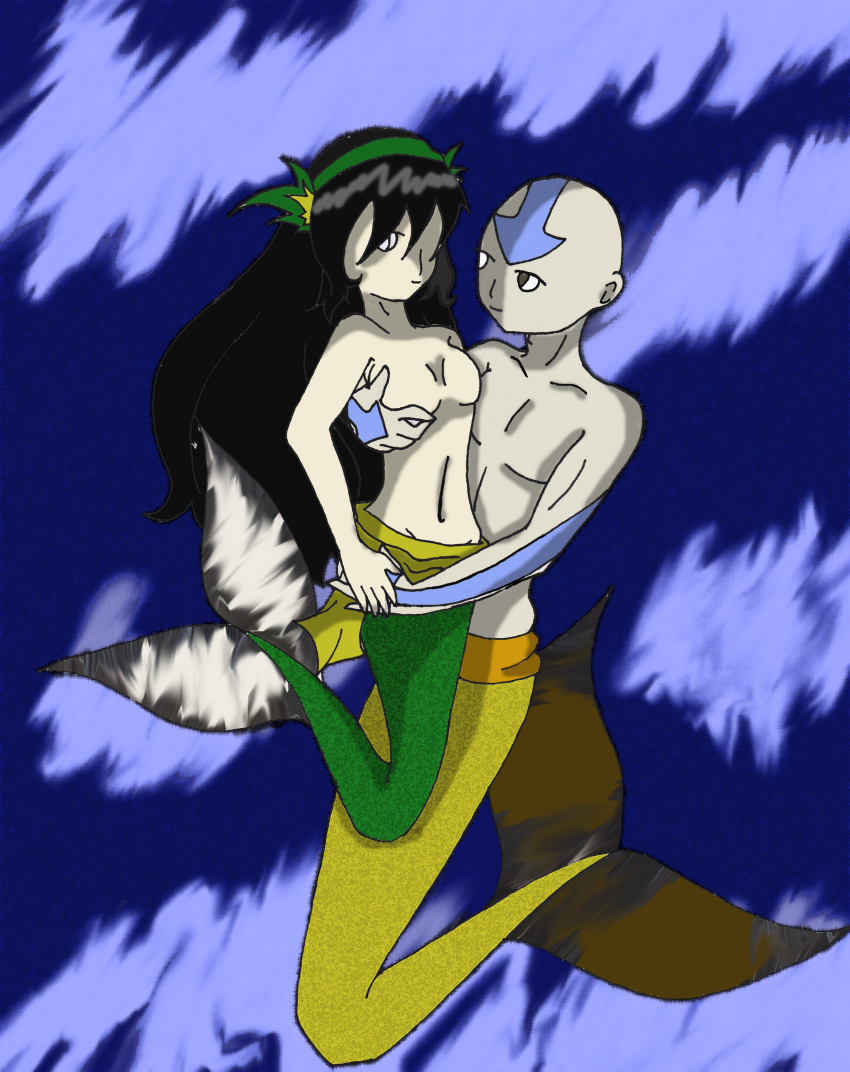 1boy 1girls aang air_nomad airbender_tattoo avatar_legends avatar_the_last_airbender bald black_hair earth_kingdom female human male male/female mermaid small_breasts taang tattoo the_avatar toph_bei_fong vampenxwitch