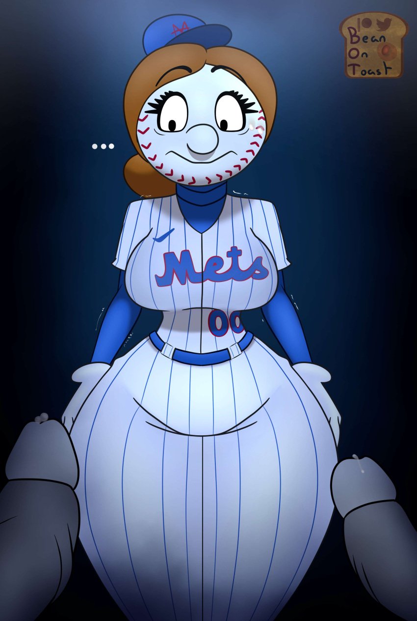 anthro baseball baseball_cap baseball_uniform beanontoast big_breasts brown_hair mascot mrs._met thick_thighs