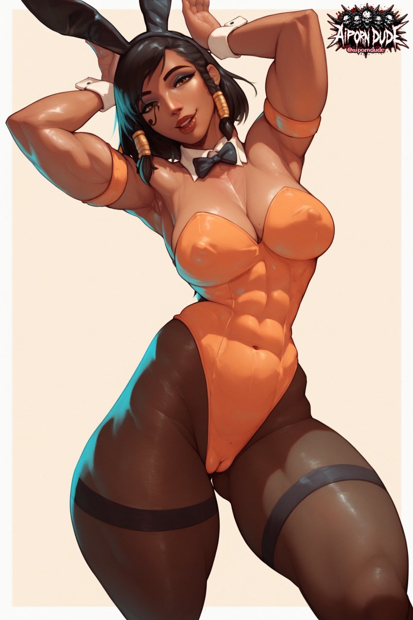 1girls abs ai_generated aiporndude armpits arms_up bangs belly_button braided_hair bunny_ears bunny_pose bunnysuit cameltoe curvaceous curvy curvy_body curvy_female curvy_figure female jewelry large_breasts lips lipstick makeup muscular muscular_female navel nipple_bulge overwatch overwatch_2 pantyhose pharah pose short_hair solo solo_female solo_focus thick thick_legs thick_thighs thighs wide_hips