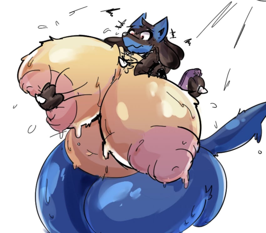 big_ass big_breasts big_butt big_nipples big_thighs blue_body chubby chubby_anthro chubby_female female furry furry_breasts furry_female furry_only grope huge_ass huge_breasts huge_butt huge_nipples lucario mirukiblue nipples pokemon pokemon_(species) self_fondle squished_breasts sweat thighs