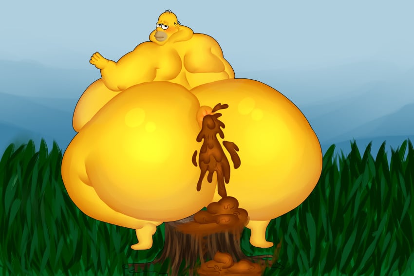 20th_century_fox 3:2 absurd_res anus ass big_butt blush blushing_at_viewer bodily_fluids crouching diarrhea disgusting feces feces_pile grass grass_field hi_res homer_simpson huge_butt human humanoid looking_at_viewer male male_only mammal mewl1n morbidly_obese morbidly_obese_male nasty nude obese obese_male outside overweight overweight_male pile_of_poo plant puffy_anus scat solo the_simpsons thick_thighs tree_stump yellow_body yellow_skin