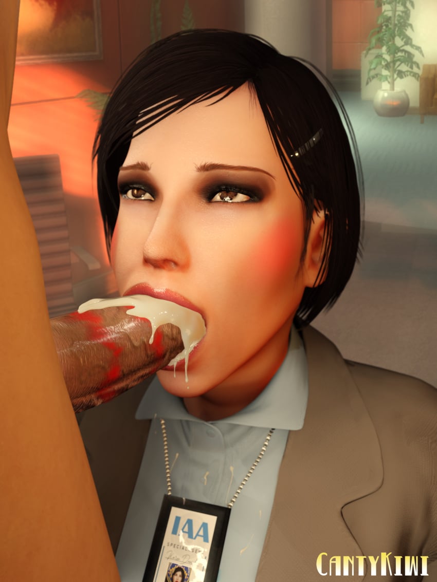 1boy 1girls 3d 3d_(artwork) bob_cut cantykiwi clothed clothed_female_nude_male clothed_sex cum_in_mouth cum_inside fellatio female female_focus grand_theft_auto grand_theft_auto_v karen_daniels lipstick_mark lipstick_on_penis michelle_(gta) office office_lady oral_penetration