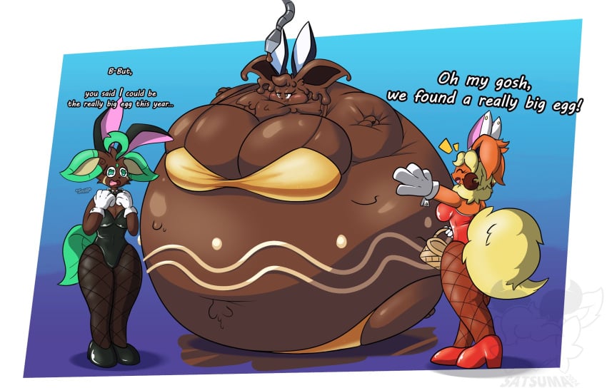 big_breasts breasts bunnysuit chocolate_inflation eeveelution flareon furry huge_breasts jolteon leafeon notmrsatsuma pokemon pokemon_(species) thick_thighs wide_hips