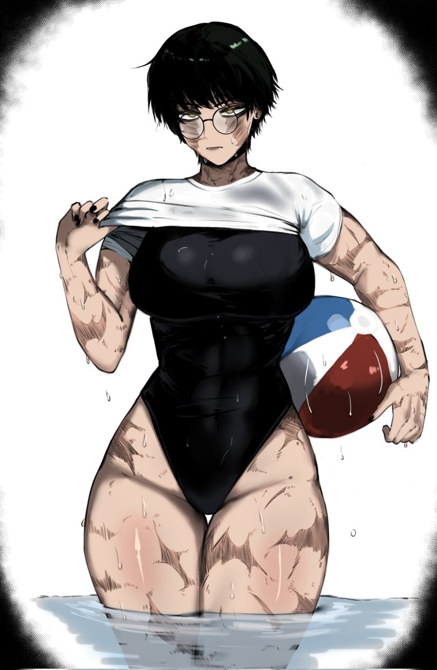 1girls 2d abs beach_ball big_breasts burn_marks burn_scar burns busty child_bearing_hips color_edit colored colorized female female_only fit fit_female glasses gonzalo_costa green_hair hips jujutsu_kaisen large_breasts looking_back masoq095 removing_shirt scar scarred scars scars_all_over shirt_lift short_hair shounen_jump swimsuit swimwear thick thick_thighs thighs tomboy undressing very_short_hair wet wet_body wet_clothing wet_skin wide_hips wings yellow_eyes zenin_maki