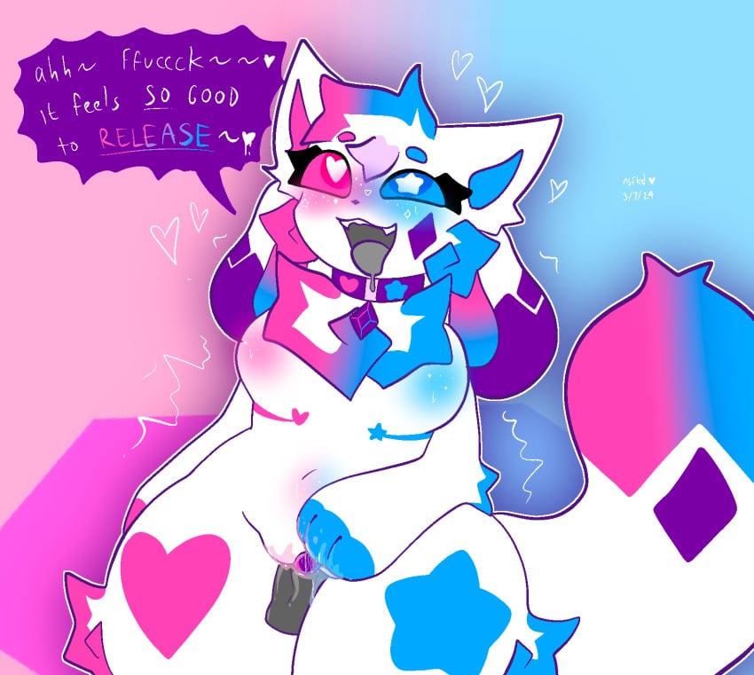 <3 1girls ahe_gao animal_ears anthro big_tail blue_eyes blue_fur blush breasts cat_ears clitoral_stimulation clitoris collar crystal_(kittydogcrystal) dialogue diamond_(shape) dildo dildo_in_pussy dildo_insertion dog_ears drooling english_text eyelashes eyes_rolling_back fangs featureless_breasts female female_only fur furry furry_only gradient_background gradient_fur hair_tuft heart heart-shaped_pupils heart_marking heterochromia hips hybrid kittydog kittydogcrystal looking_pleasured looking_up masturbation multicolored_fur open_mouth open_smile paws pink_eyes pink_fur purple_fur pussy pussy_juice simple_background smile solo speech_bubble star-shaped_pupils star_marking stomach_bulge tail text thick_thighs thighs trembling vaginal vaginal_insertion white_fur wide_hips