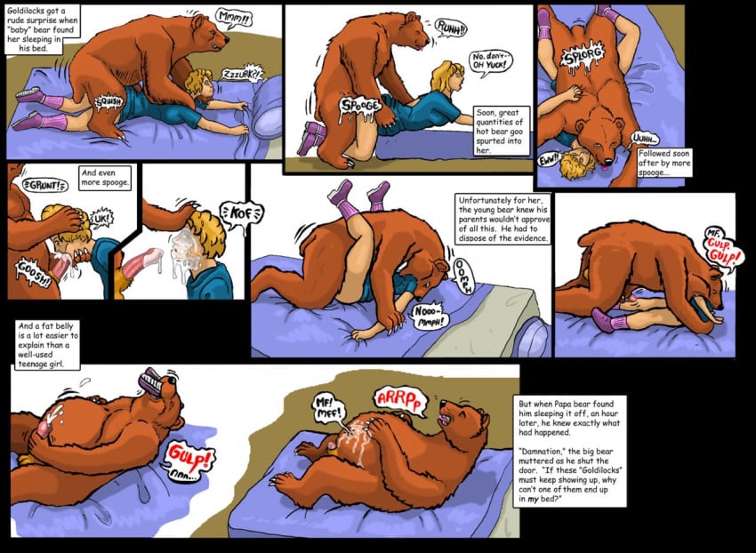 1girls anal_penetration bear biting comic fellatio female female_penetrated feral goldilocks goldilocks_and_the_three_bears literature oral_sex papa_bear rape strega vaginal_penetration vore zoophilia