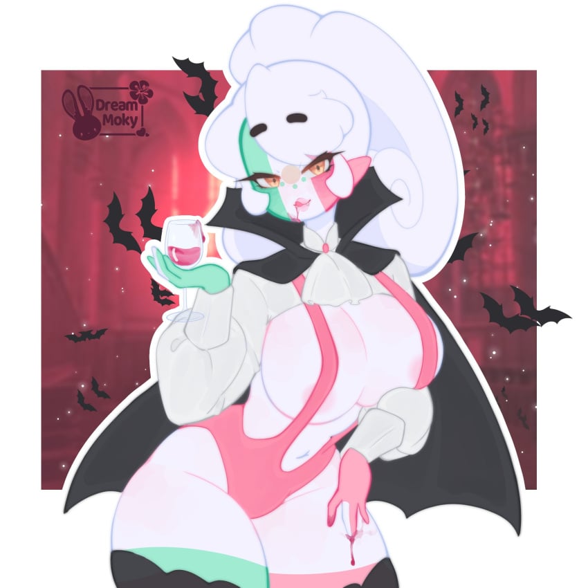 1girls artist_logo big_breasts countryhumans countryhumans_girl dream_moky female female_only halloween looking_at_viewer mexico_(countryhumans) soft_color vampire wine