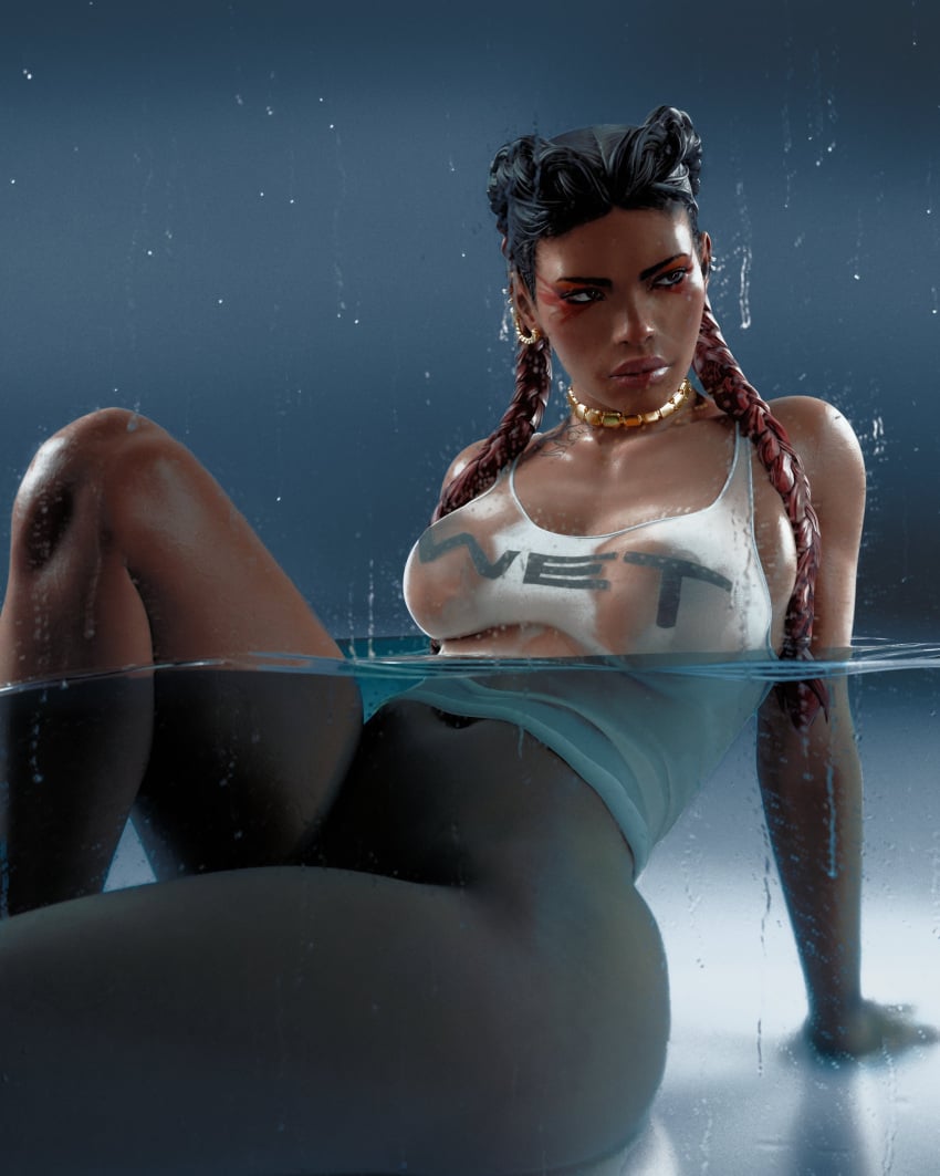 1girls 3d apex_legends ass big_ass covering_breasts dark-skinned_female dark_skin eyes_out_of_frame female female_only holding_breast loba_(apex_legends) nude nude_female nv3d simple_background solo solo_female tagme thick_thighs wet_shirt