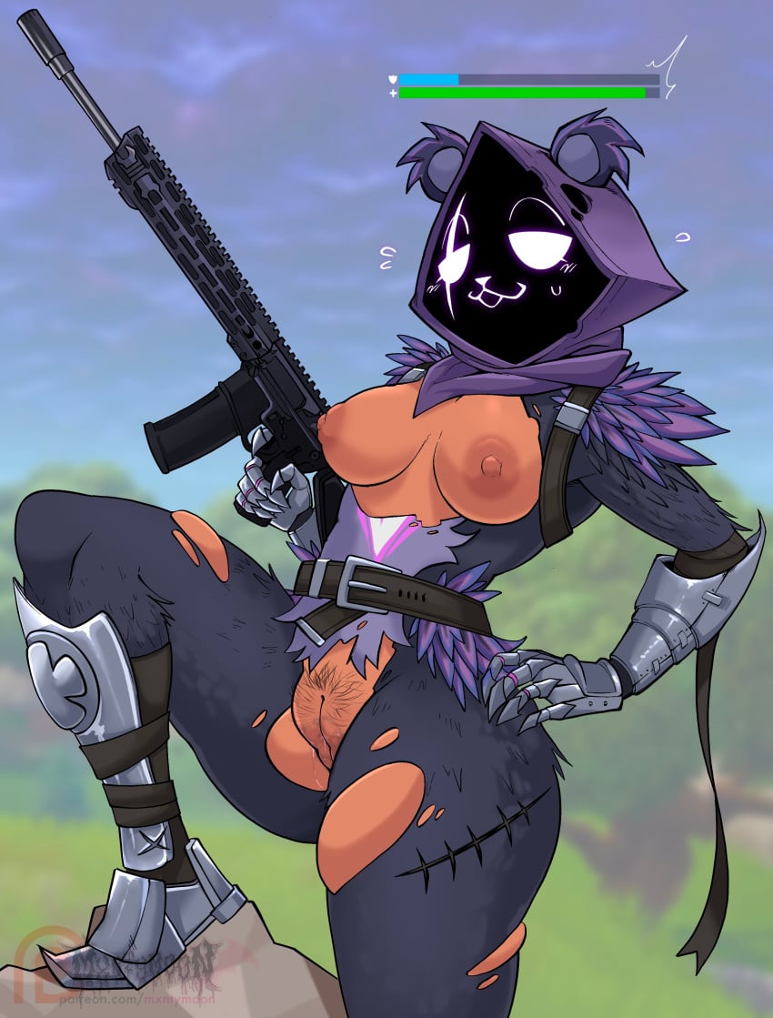 1girls dark-skinned_female dark_skin fortnite medium_breasts mxntylewds patreon pussy raven_team_leader ripped_clothing