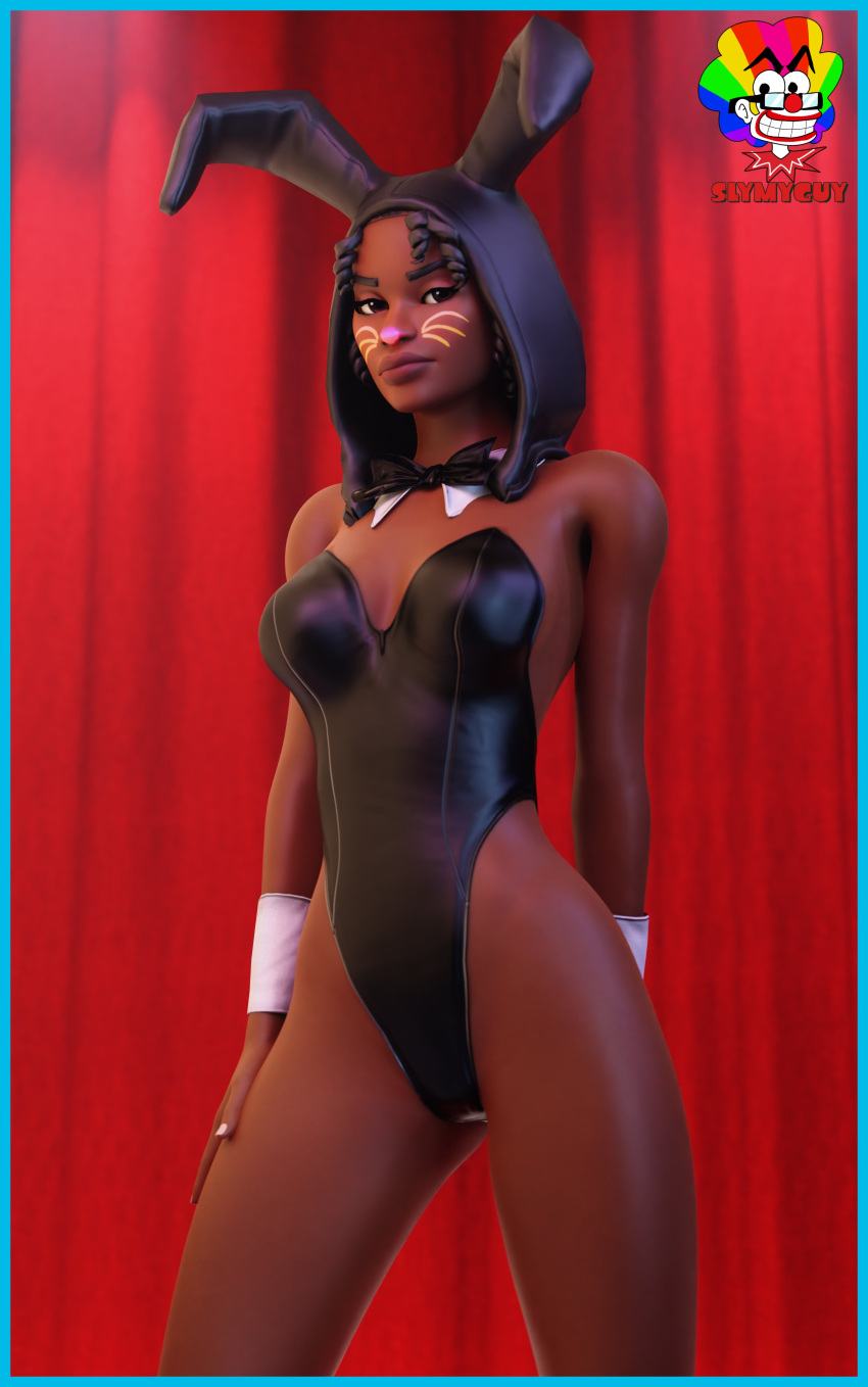 bunny_brawler bunny_costume bunny_ears bunny_girl bunnysuit dark-skinned_female dark_skin fortnite looking_at_viewer makeup playboy_bunny slymyguy