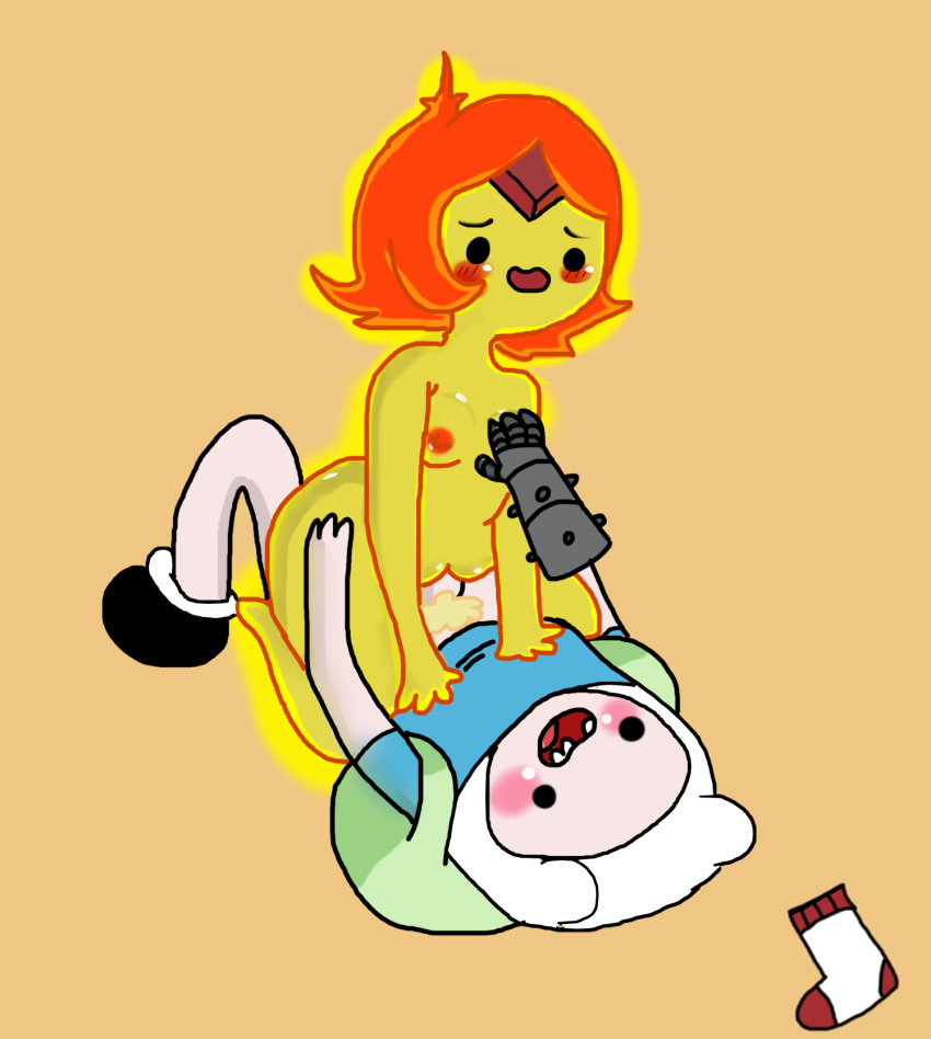 1girls adventure_time backpack bag blonde_hair female finn_the_human flame_princess human male pale_skin puberty pubic_hair sock_(artist) tagme