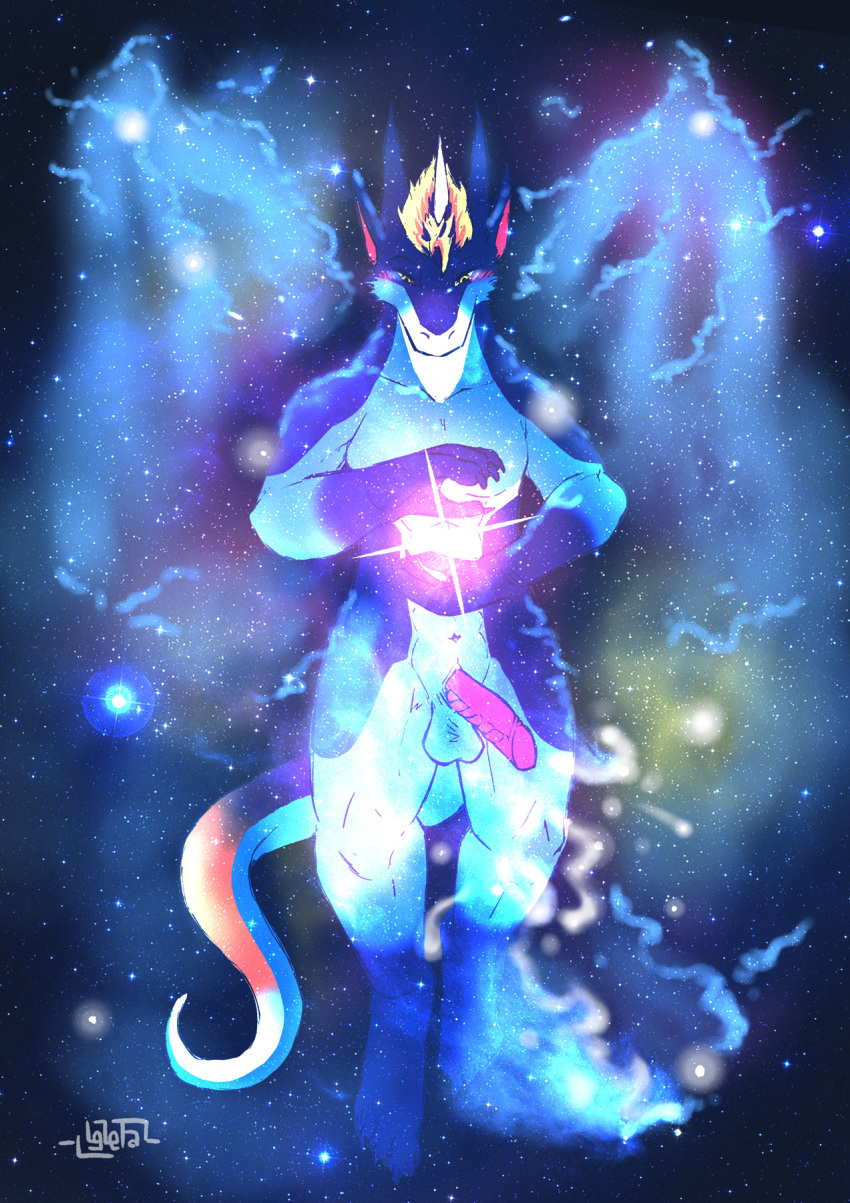 afterimage anthro bodily_fluids creation cum dragon floating furum furum2023 genital_fluids genitals hi_res legacy_zeta male milky_way mythological_creature mythological_scalie mythology penis planet rain_dragon scalie solo_male space star teryx_commodore thinking twinkle