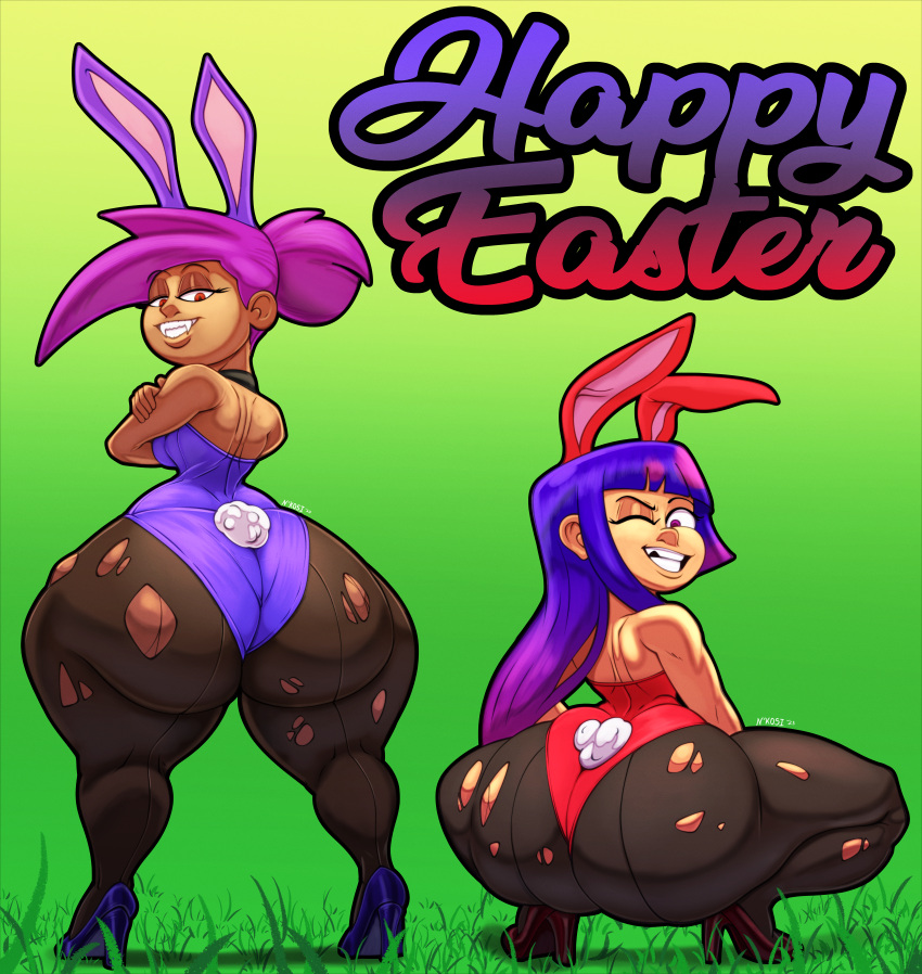 2girls ass ass_focus big_ass bubble_butt bunny_ears bunny_girl bunny_tail bunnysuit crossover dat_ass dumptruck_ass easter enid fat_ass female female_only glitch_techs huge_ass large_ass looking_at_viewer looking_back miko_kubota n-kosi n-kosi_(coloring) ok_k.o.!_let's_be_heroes thick_ass thick_thighs wide_hips