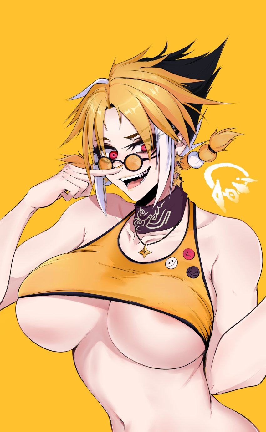 1girls almost_naked big_breasts big_nipples blonde_hair breasts crazy_eyes king king_of_fighters king_of_fighters_maximum_impact looking_at_viewer massive_breasts milf nagase open_mouth original red_eyes short_hair smile swimsuit tummy