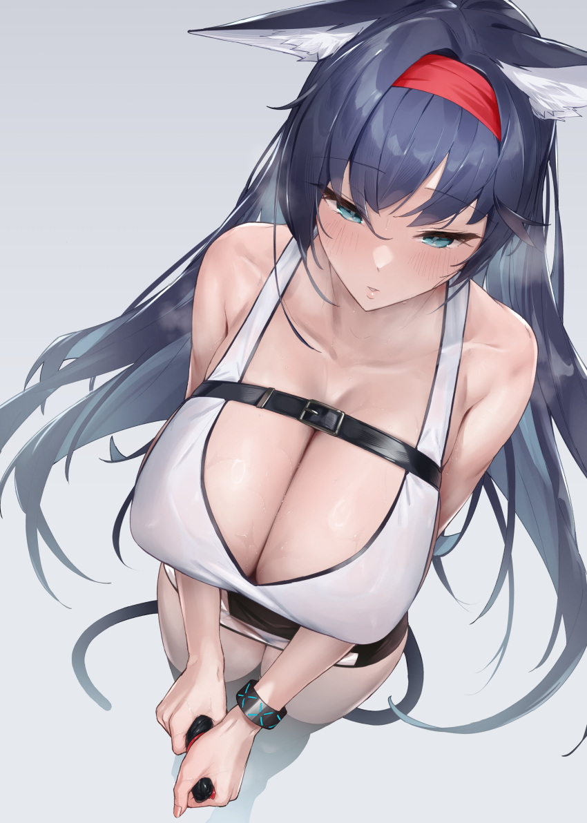 1girls :o arknights bare_shoulders big_breasts big_thighs blaze_(arknights) blue_hair blush bra breasts busty cat_ears cat_girl cat_tail cleavage collarbone curvaceous curvy enormous_breasts enormous_thighs fluffy fluffy_ears giant_breasts gigantic_breasts hair_between_eyes hairband half-closed_eyes hi_res hips holding_object huge_breasts huge_thighs hyper_breasts hyper_thighs infection_monitor_(arknights) large_breasts large_thighs legs light-skinned_female light_skin long_hair massive_breasts massive_thighs nipple_bulge nitro_(mugityaoisii) one_ear_down one_ear_up red_hairband seductive seductive_eyes seductive_gaze seductive_look seductive_mouth seductive_pose shiny_breasts shiny_skin skirt sports_bra steaming_body sweat sweatdrop thick thick_legs thick_thighs thighhighs thighs tight_clothing tight_fit very_long_hair voluptuous waist wasp_waist wide_hips wide_thighs