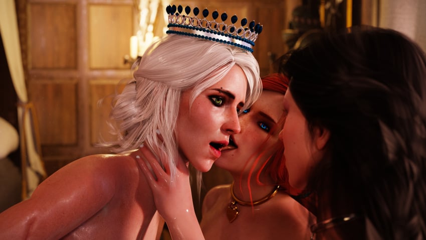 3d 3girls astex black_hair blue_eyes ciri crown emhyr_var_emreis female green_eyes incest light-skinned_female light-skinned_male male nude penetration purple_eyes red_hair scar sex the_witcher_(series) the_witcher_3:_wild_hunt triss_merigold white_hair yennefer