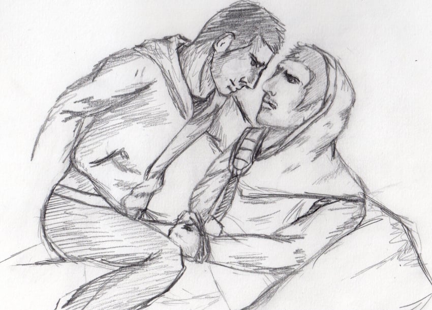 2boys altair_ibn_la-ahad assassin's_creed assassin's_creed_(series) desmond_miles gay human male male_only monochrome multiple_males rough_sketch time_paradox ubisoft yaoi