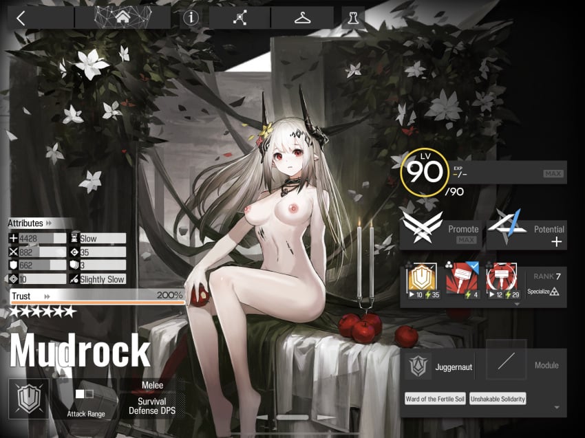 arknights big_breasts breasts mudrock_(arknights) nipples nude_edit red_eyes white_hair