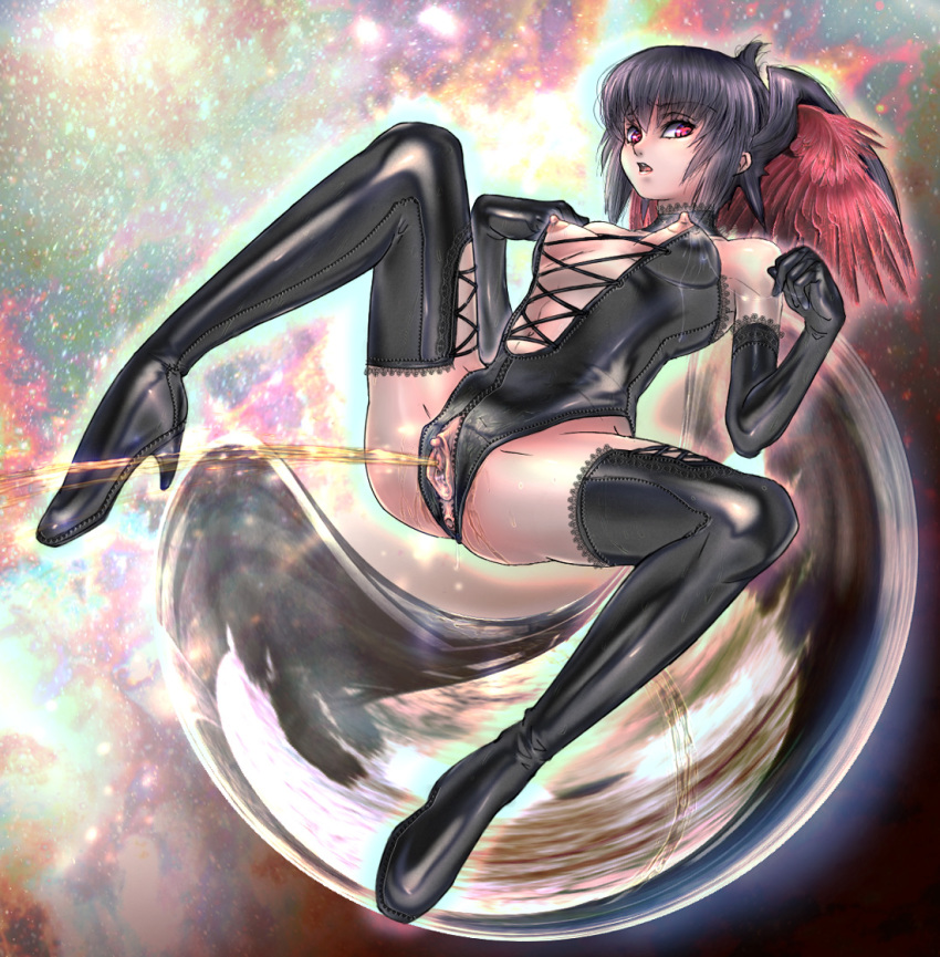 1girls 2011 anus black_hair boots breasts clothing erect_nipples female gloves head_wings horns ibu_(kateibu) kurama_(urusei_yatsura) large_breasts leotard light-skinned_female light_skin lingerie looking_at_viewer nipples peeing pointy_ears princess pussy short_hair solo spread_legs tengu urine urusei_yatsura