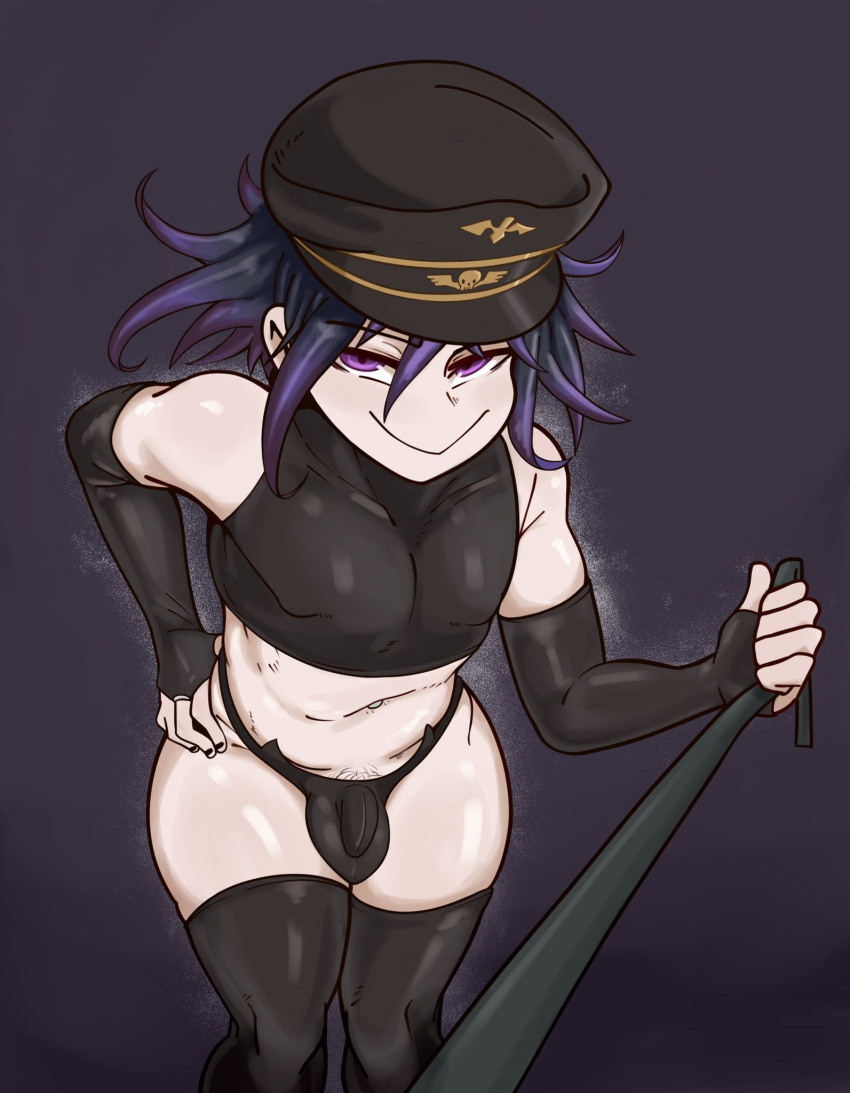 bdsmrn danganronpa danganronpa_v3 femboy kaurohahoku leash male male_only new_danganronpa_v3 nipples_visible_through_clothing ouma_kokichi pov shortstack skin_tight smug solo thick_thighs thighhighs thighs thong