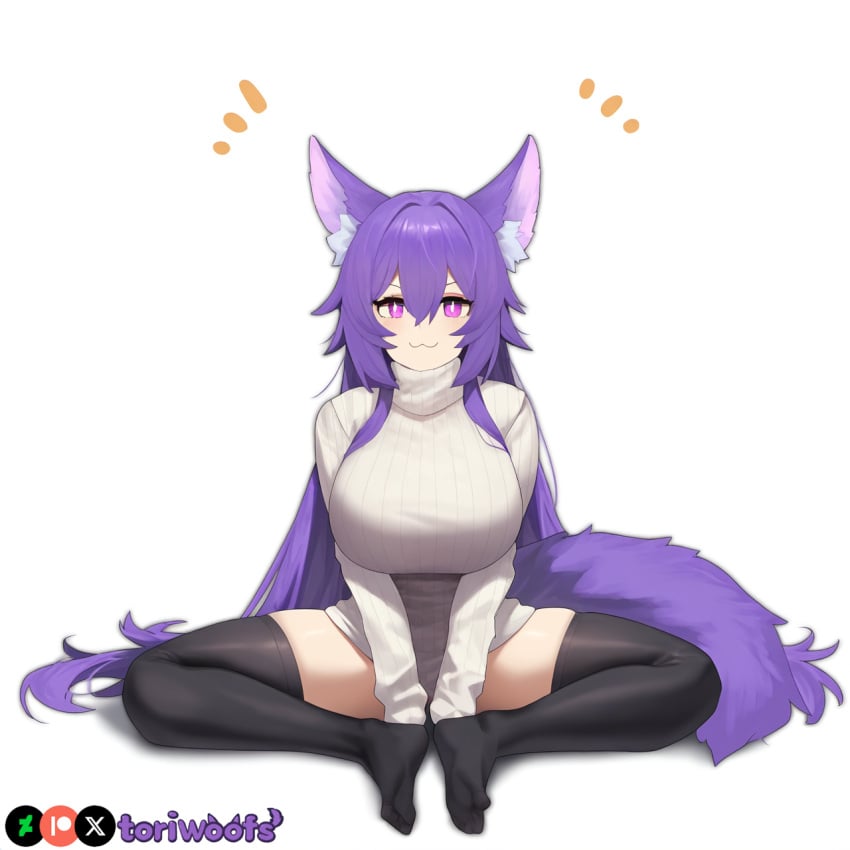 1girls :3 ai_generated big_breasts breasts curvy cute dog_ears dog_girl doggirl female female_only highres hips huge_boobs huge_breasts kemonomimi light_skin light_skinned_female long_hair patreon_username petgirl petite purple_ears purple_eyes purple_hair purple_tail thick_thighs thighs tori toriwoofs watermark wavy_hair white_background wide_hips wolf_ears