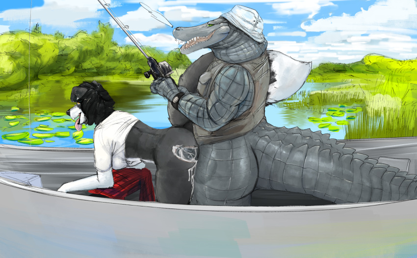 alligator alligatorid anthro anthro_on_anthro anthro_penetrated anthro_penetrating anthro_penetrating_anthro bent_over best big_tail black_hair boat bodily_fluids border_collie canid canine canis casual_sex collie crocodilian cum cum_drip cum_in_pussy cum_inside cumshot doctordj domestic_dog dripping duo ejaculation female fishing fishing_rod genital_fluids green_eyes hair herding_dog hi_res interspecies lily_pad male male/female mammal open_mouth pastoral_dog penetration penile penile_penetration penis_in_pussy plant pond reptile sarah_(wheresmysocks) scalie sex sharp_teeth sheepdog tail teeth thick_tail tongue tongue_out vaginal_penetration vaginal_penetration vehicle water watercraft xray_view