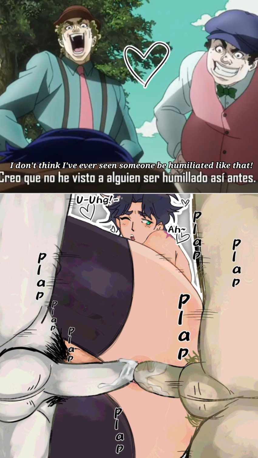 3boys balls blue_hair bully bullying cum cum_inside fat_man gay gay_sex green_eyes jojo's_bizarre_adventure jonathan_joestar male male/male male_only penetration penis_in_ass phantom_blood sex socks yaoi