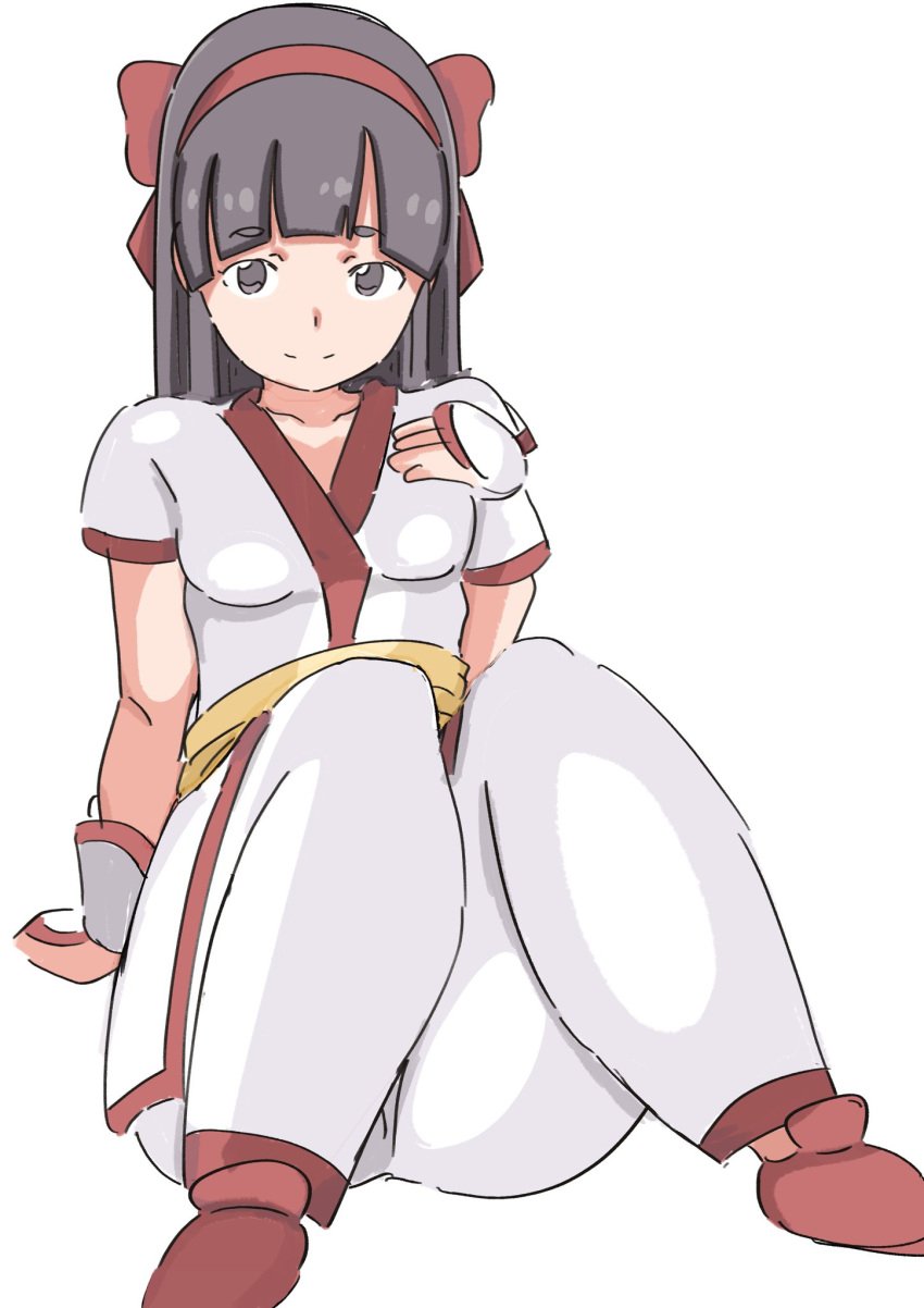 1girls ainu_clothes arm_support ass big_ass black_hair breasts brown_eyes fat_ass female female_only fingerless_gloves gloves hair_ribbon highres king_of_fighters legs long_hair looking_at_viewer medium_breasts nakoruru pants ribbon samurai_shodown seductive seductive_look seductive_smile sensual sitting smile snk solo thick_thighs thighs vatsha