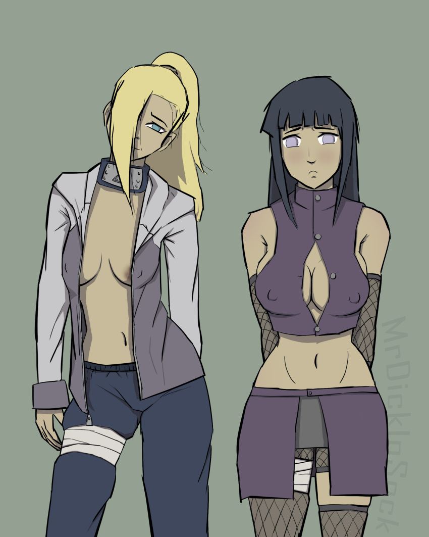 2girls crude_drawing female female_only human hyuuga_hinata ino_yamanaka multiple_girls naruto naruto_(series) naruto_shippuden shy tight_clothing