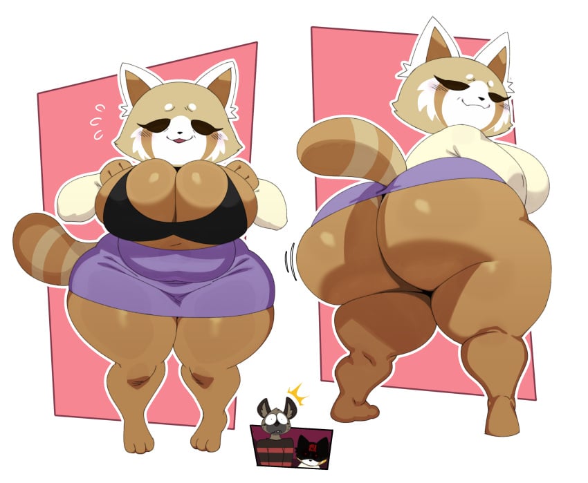 aggressive_retsuko aggretsuko big_ass big_breasts blush blushing bottomless bottomless_skirt bubble_butt chubby furry haida haida_(aggretsuko) looking_at_viewer milf mooning multiple_views older_female retsuko retsuko's_mother sanrio skirt solo solo_female solo_focus sssonic2 tail tanuki thick