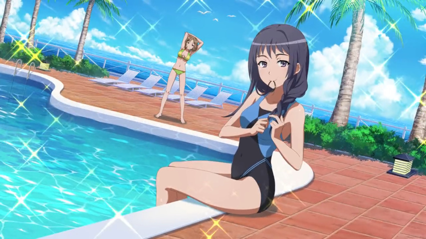 awatsuki_maaya black_hair official_art pool swimsuit thighs to_aru_kagaku_no_railgun to_aru_majutsu_no_index wannai_kinuho