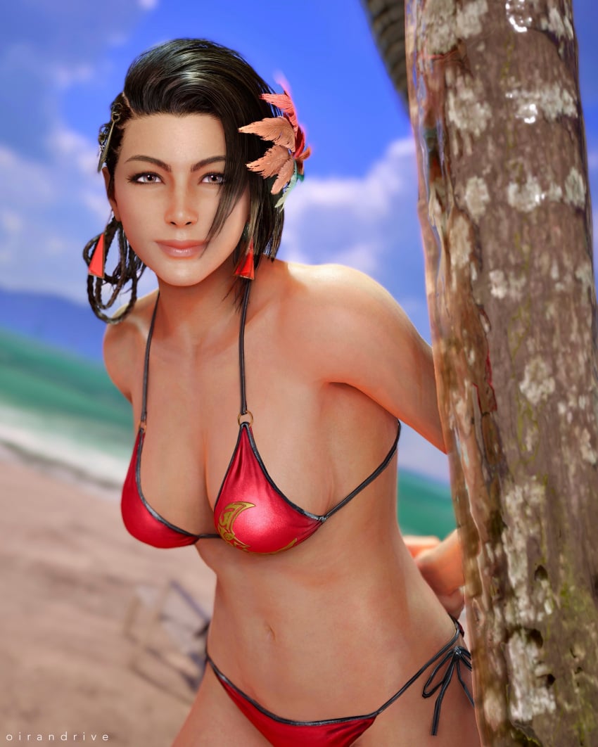 1girls 3d 3d_(artwork) 3d_model azucena_milagros_ortiz_castillo beach bikini day daytime feathers_in_hair female female_focus female_human female_only hazel_eyes island looking_at_viewer namco oirandrive peruvian_female smile smiling_at_viewer solo solo_female solo_focus tan-skinned_female tan_skin tekken tekken_8