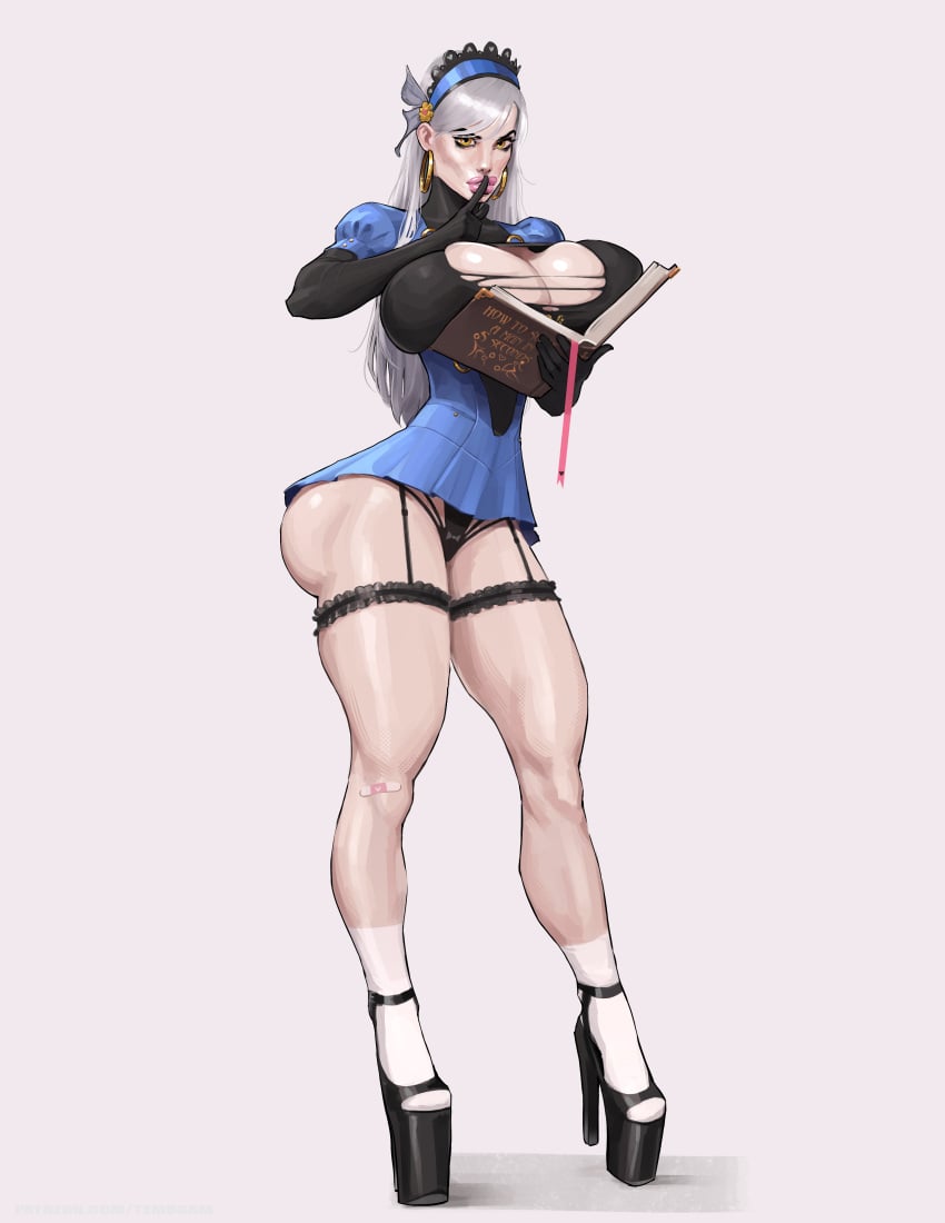 aged_up ass big_breasts bimbo bimbo_lips breasts cleavage female female_only fully_clothed high_heels huge_ass huge_breasts lavenza persona persona_5 platform_heels revealing_clothes shin_megami_tensei skimpy skimpy_clothes temogam white_hair