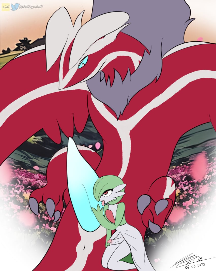 absurd_res anus balthysstuff big_penis duo gardevoir generation_3_pokemon generation_6_pokemon genitals hi_res invalid_background kneeling legendary_pokemon licking looking_down looking_up looking_up_at_partner lying male male/male nintendo on_back oral penile penis penis_lick pokemon pokemon_(species) presenting presenting_anus sex shiny_pokemon tongue yveltal