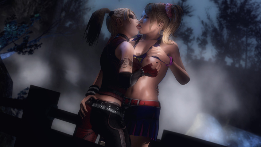 2girls 3d ass batman:_arkham_city batman_(series) crossover dc dc_comics female female_only garry's_mod harley_quinn harley_quinn_(arkham) harley_quinn_(arkham_city) human juliet_starling kissing lesbian_kiss lollipop_chainsaw multiple_females rastifan tagme yuri