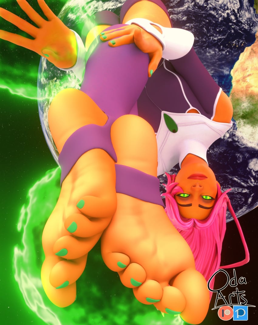 1girl 5_toes clothed_female crossed_feet crossed_legs dc dcau epic_games female foot_fetish foot_focus fortnite fortnite:_battle_royale green_eyes green_toenails koriand'r looking_at_viewer oda_arts soles soles_female soles_fetish solo solo_female solo_focus space starfire starfire_(fortnite) stirrup_legwear tan_body tan_skin teen_titans