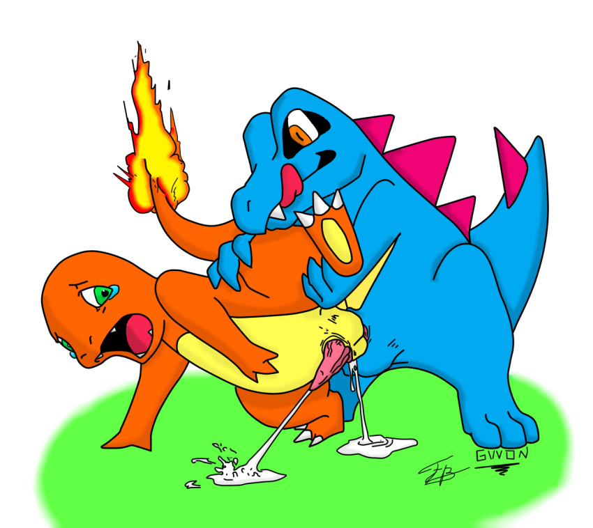 buggery charmander color fire gay gwon interspecies male male_only multiple_males nintendo pokémon_(species) pokemon pokemon_rgby tail tail_fire totodile