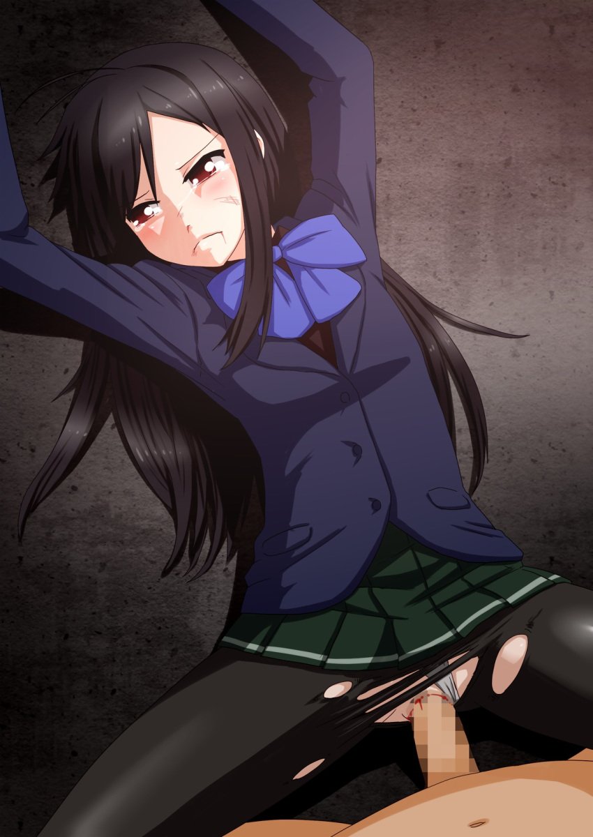 accel_world brown_eyes clothed kuroyukihime rape ripped_clothing school_uniform tagme tears