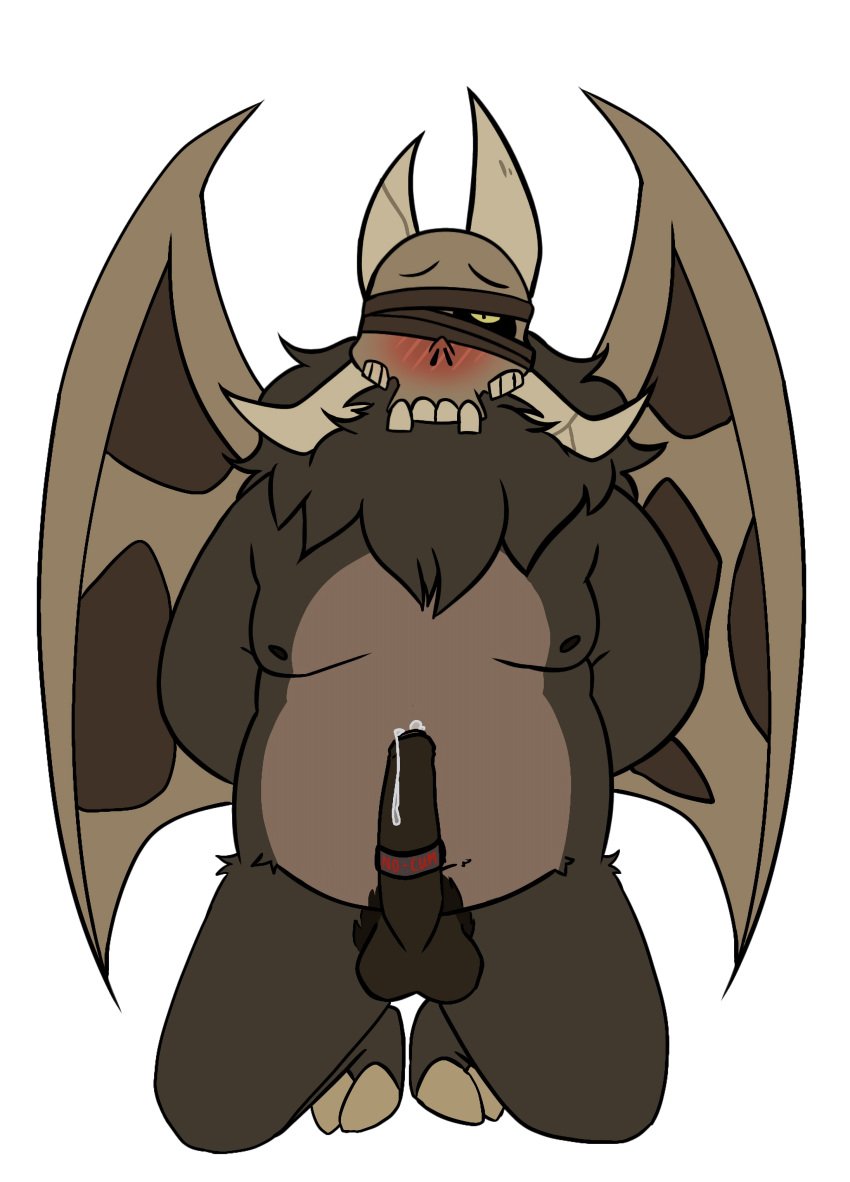2_toes absurd_res accessory anthro beard belly big_penis blindfold blush blush_lines bodily_fluids bondage bound catmacnasach claws cock_ring countershading disney dripping erection facial_hair feet fur genital_fluids genitals hi_res hooves jewelry leaking leaking_precum looking_up male male_only moobs navel nipples nude nude_anthro nude_male orgasm_denial overweight papa_titan_(the_owl_house) penis penis_accessory penis_jewelry precum precum_drip pubes restraints rope rope_bondage solo solo_focus the_owl_house titan_(the_owl_house) toes wings