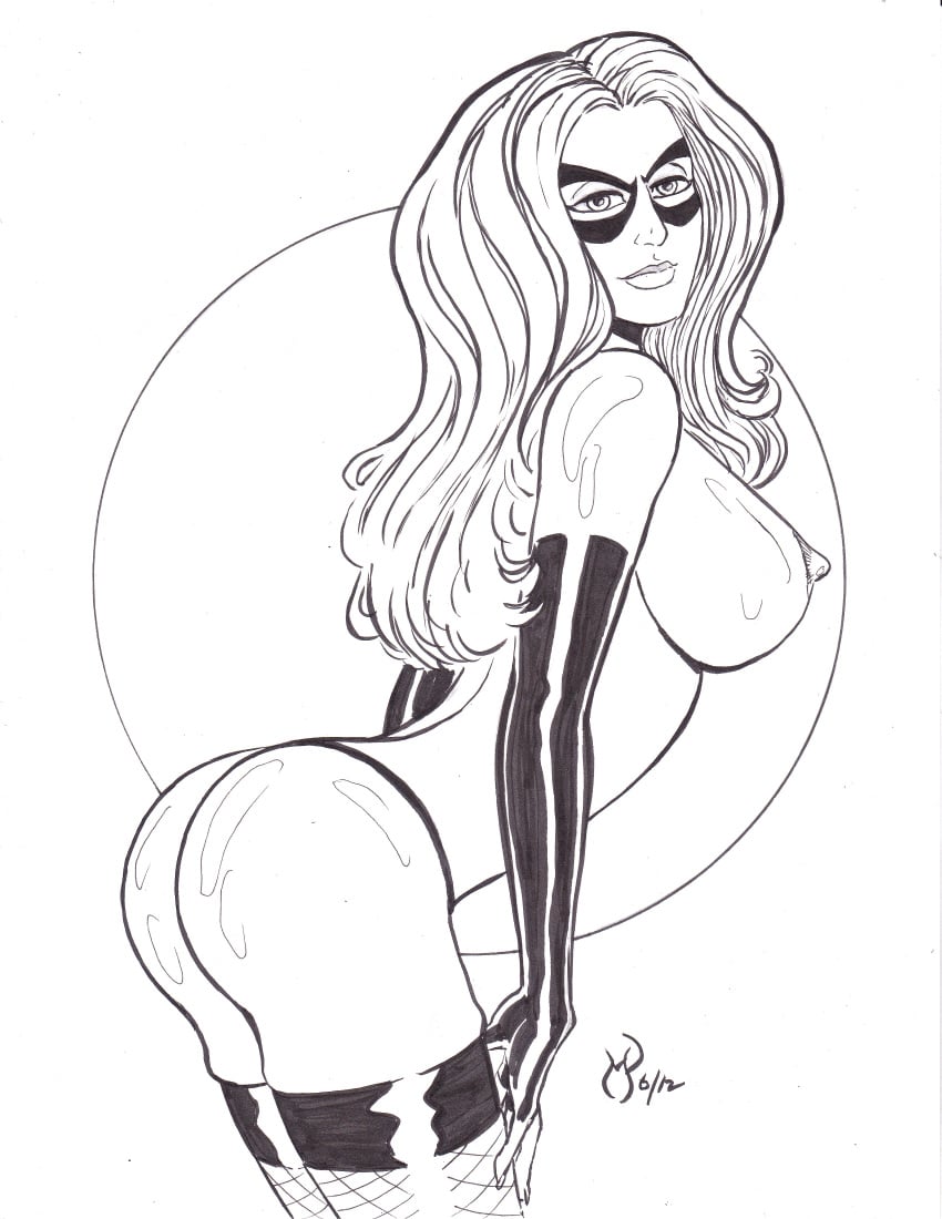 1girls anus ass black_and_white black_cat_(marvel) felicia_hardy female female_only human marvel michael_powell solo spider-man_(series) thong