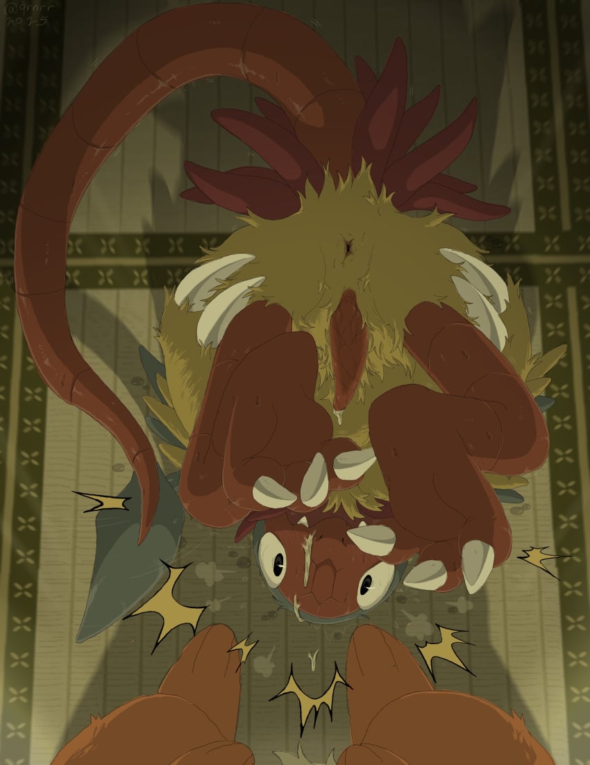 absurd_res aerial_explorer_archen anus archen ass blush blush_lines bodily_fluids buizel caught_in_the_act caught_masturbating caught_off_guard claws cum cum_drip cum_on_face cum_on_penis dripping duo embarrassed first_person_view fossil_pokemon generation_4_pokemon generation_5_pokemon genital_fluids genitals hi_res looking_at_viewer lying lying_on_ground male male/male marine_explorer_buizel masturbation nintendo on_back on_ground open_mouth penis pokemon pokemon_(species) pokemon_mystery_dungeon presenting presenting_anus presenting_hindquarters qrnrr saliva saliva_string spike_chunsoft surprise surprised_expression sweat sweatdrop tail