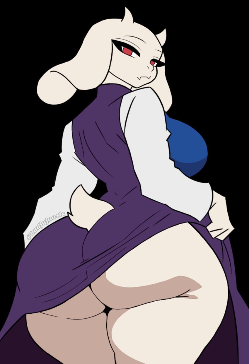 1girls 2025 2d 2d_(artwork) ass badjujuarts big_ass big_breasts breasts female female_only female_solo furry furry_female huge_ass huge_thighs looking_at_viewer looking_back red_eyes skirt_lift smiling smiling_at_viewer tail thighs toriel undertale undertale_(series) white_body