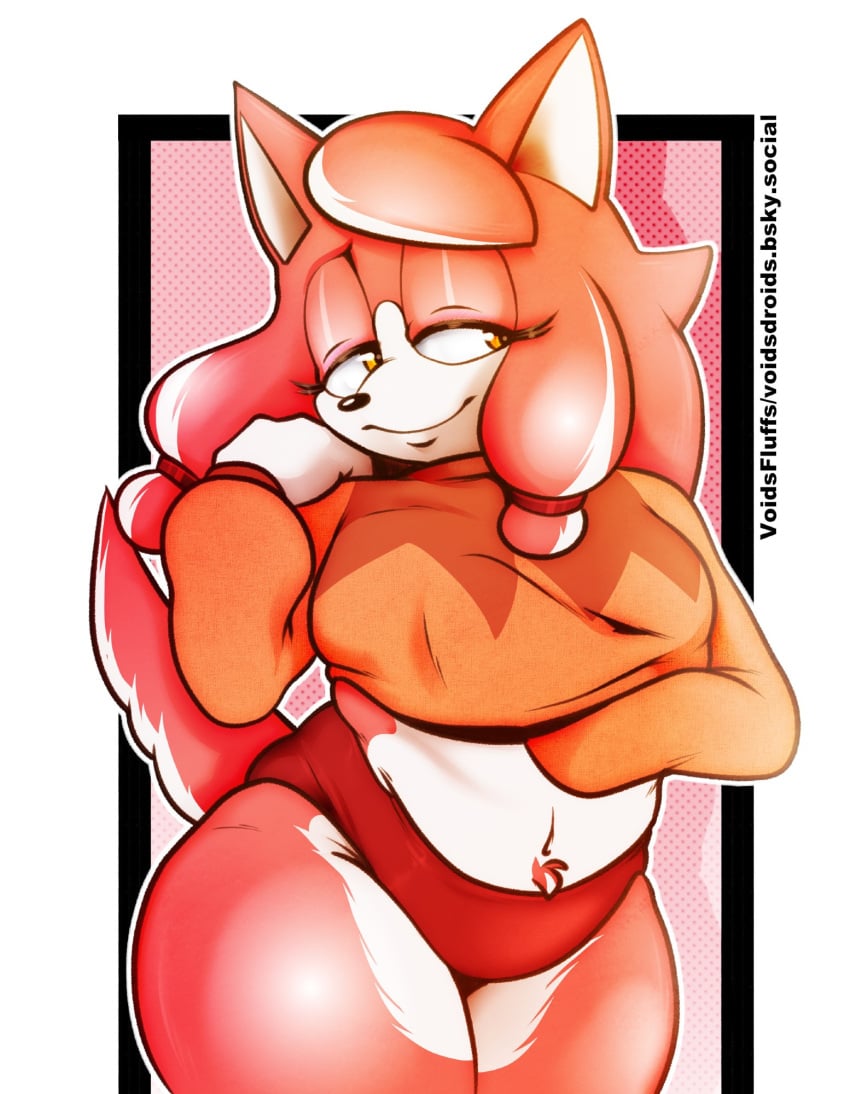 1girls anthro canid canine canis clothing conductor's_wife_(sonic) domestic_dog eyelashes female fur hi_res long_hair mammal mature_female navel orange_eyes pink_body pubes sega smile solo sonic_(series) sonic_the_hedgehog_(series) sweater the_murder_of_sonic_the_hedgehog thick_thighs topwear underwear voidsdroids white_body white_fur