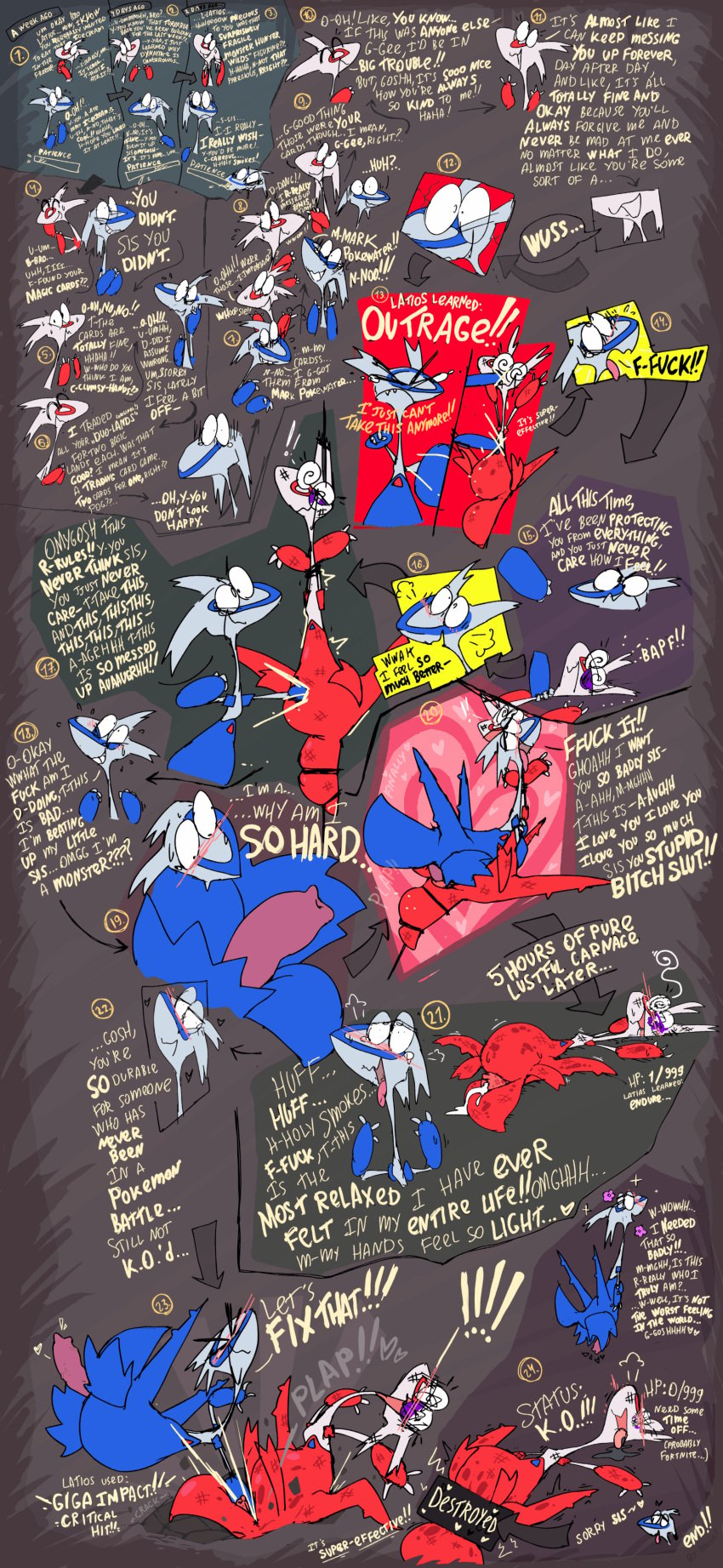 absurd_res angry animated big_penis black_eye_(injury) blue_body blush bodily_fluids bondage bondage bound brother_(lore) brother_and_sister_(lore) bruised comic cross-popping_vein cum duo female feral forced generation_3_pokemon genital_fluids genitals hi_res incest_(lore) latias latios legendary_pokemon male male/female nintendo penis pokemon pokemon_(species) profanity punching_bag punching_face rape red_body roksim sadism sibling_(lore) sister_(lore) sweat unconscious