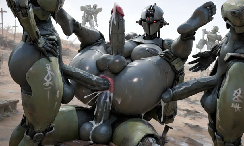 ai_generated anal anal_sex assaultron cum cum_in_ass double_anal fallout fallout_4 feet futanari intersex