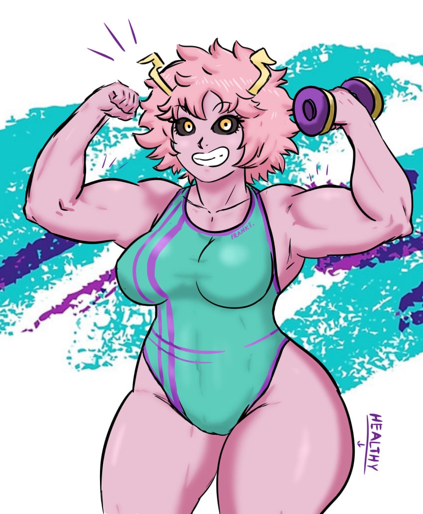 ashido_mina boku_no_hero_academia fitness flex flexing flexing_biceps franktonius leotard mina_ashido my_hero_academia