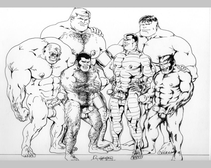 6+boys 6boys anthro bara beast_(x-men) bruno_b cain_marko colossus erection furry gay guido_carosella hank_mccoy holding_penis hulk hulk_(series) human imminent_sex james_howlett juggernaut male male_nipples male_only marvel marvel_comics monochrome multiple_boys multiple_males multiple_penises musclular mutant nude pierced_nipples pierced_penis piotr_rasputin prince_albert_piercing strong_guy wolverine_(x-men) x-men yaoi