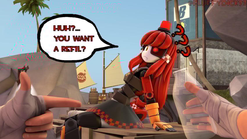 3d big_penis futa_only futanari intersex mimi_sentry part_1 penis robot robot_girl scout_(team_fortress_2) speech_bubble team_fortress_2 text valve white_body